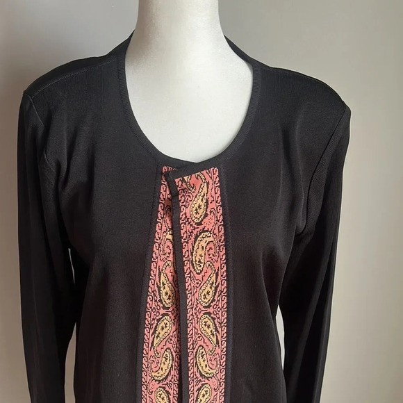 Exclusively Misook Black Pink Paisley Embellished Cardigan Acrylic - Picture 3 of 7